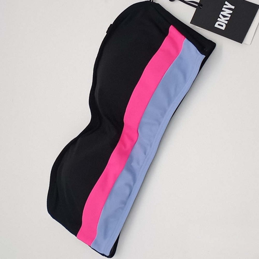 DKNY Colorblocked Bandeau Bikini Swim‎ Top Black XL